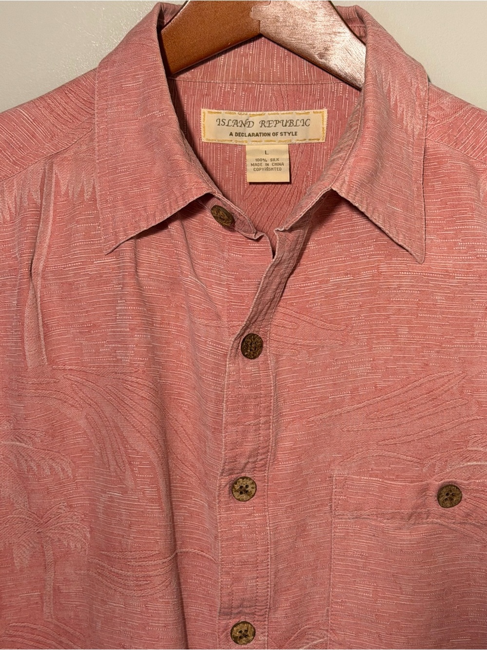 Island Republic Men's Coral Short-Sleeve Button-Down Shirt with Subtle Texture